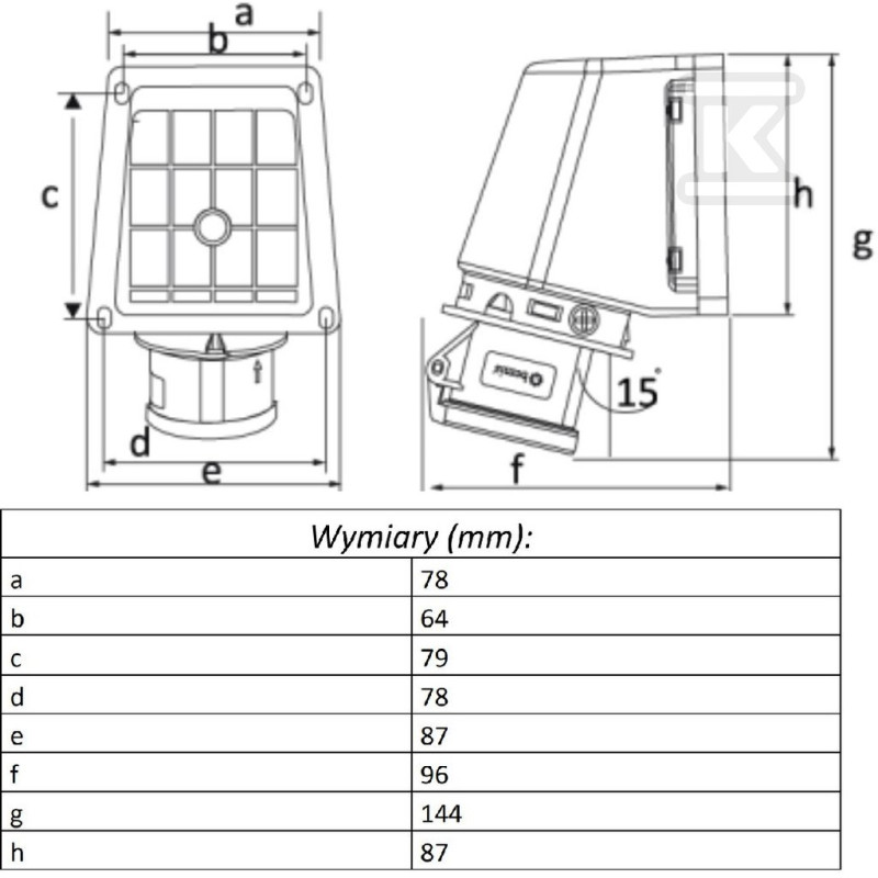 GN.STAŁE KAMPER 16A 3P IP44 FE OPAL